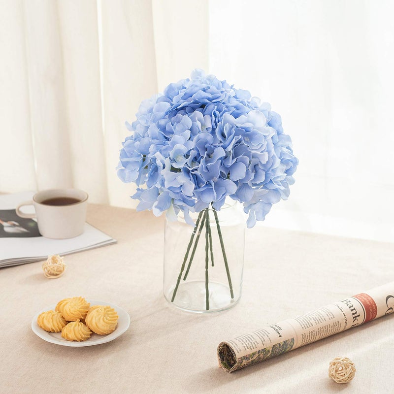 Exoment Silk Hydrangea Heads with Stems,Blue Artificial Flower Heads DIY Wedding Centerpiece Home Party Baby Shower Decor (Blue, 10) - Image 4